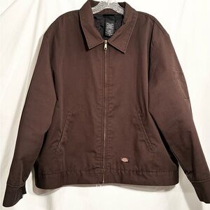 MENS XXL 2XL DICKIES BROWN ZIP FRONT LONG SLEEVE 3 POCKET FARM WORK JACKET